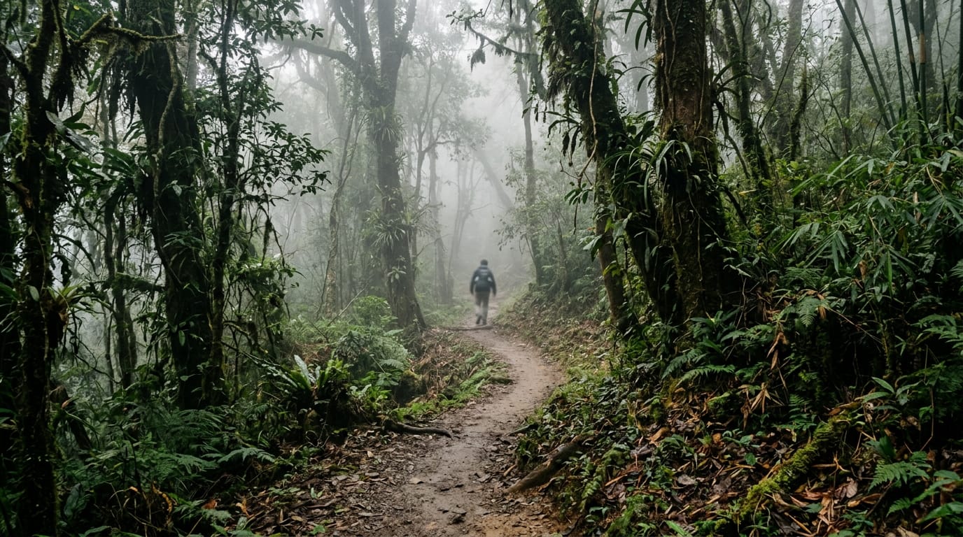 Forest trail climbing the ridge between Doi Pui and Doi Suthep