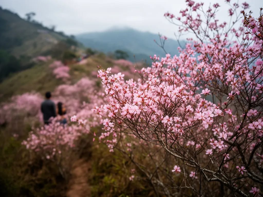 Wild Himalayan cherry blossom on the Kew Mae Pan ridge in February