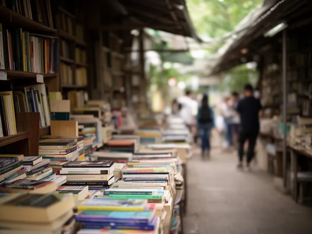 Reader browsing the travel-writing shelves at On the Road Books