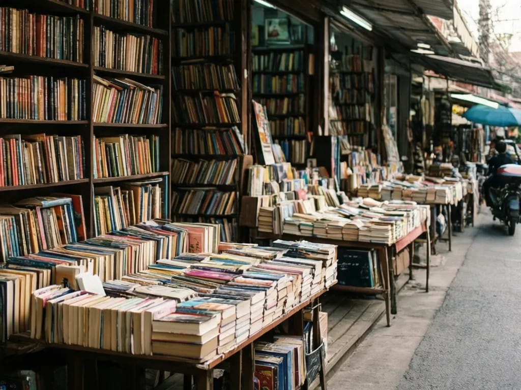 Lost Book Found shopfront near Tha Phae Gate with second-hand novels on a window display