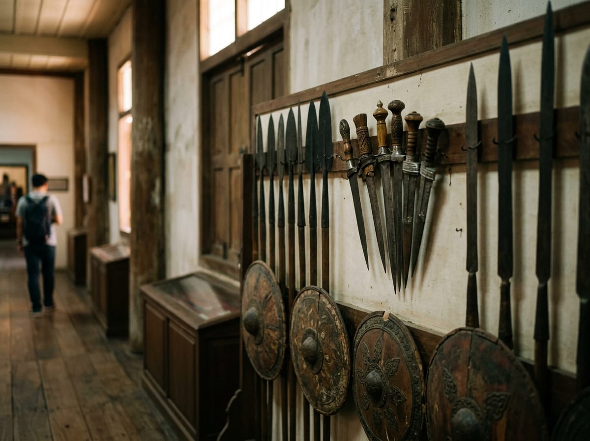 Lanna swords, spears and shields from the Mangrai dynasty displayed in the second-floor military room