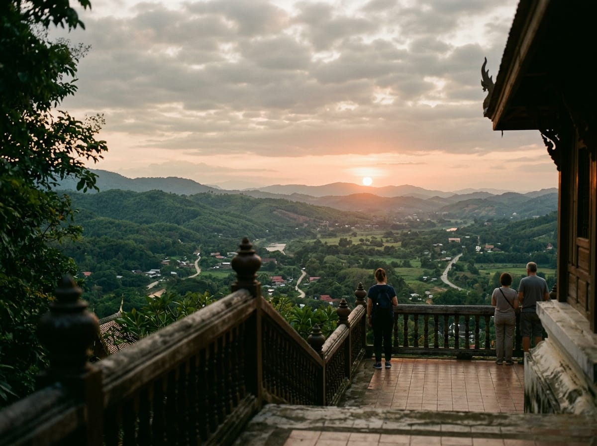 Sunset over the Doi Saket valley from the temple's western terrace